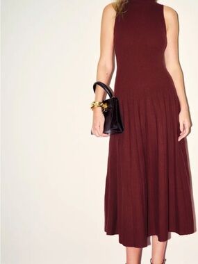 Reformation Sleeveless Midi Dress in Burgundy, cashmere